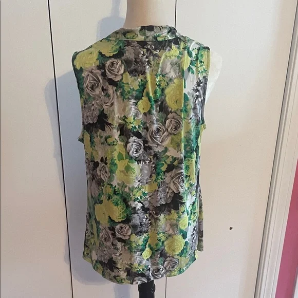 Floral Drape Neck Top - Green, Yellow, Gray - Picture 6 of 8